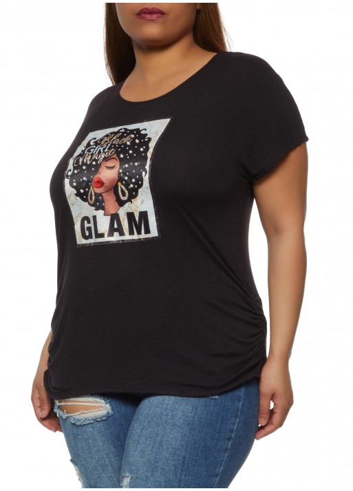 Plus Size Glam Patch Tee - Black